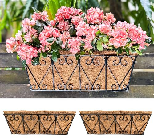 LaLaGreen Lot de 2 jardinières murales de 40,6 cm pour extérieur, balustrade de terrasse, balustrade, jardinières avec doublures en fibre de coco, bacs en métal pour chevaux, clôture, balcon,