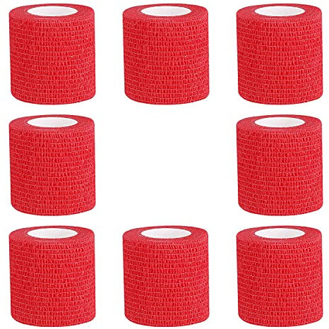 Cohesive Bandage 8 Pack Self Adhesive Bandage Wrap Breathable Bandage Wrap Rolls Athletic Elastic Self Adherent Wrap for Sports Injury,Wrist, Knee, Ankle Sprains and Swelling (5cm (Pack of 8), Red)