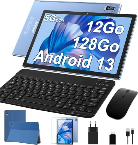 AOCWEI X900 Android 13 Tablette 10 Pouces Octa-Core Tablette, 12Go RAM + 128Go ROM (512Go TF) Support 5G WiFi |8000mAh Batterie |Caméra 8MP + 5MP |2.0Ghz |Tablettes avec Clavier et Souris-Bleu