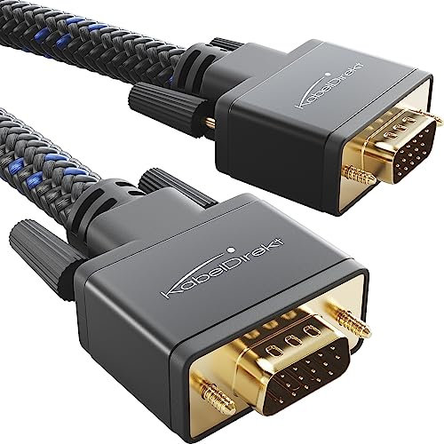 KabelDirekt – VGA Monitorkabel, maximale Bildqualität durch hochreine Kupferleitungen – 1,5m (Full HD, VGA-Stecker auf Stecker, verbindet PC mit Bildschirm/Beamer/Projektor, D-Sub 15, Nylon-Braiding)