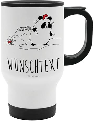 Mr. & Mrs. Panda Personalisierter Thermobecher Panda Weihnachten - Personalisierte Geschenke, Wunschname, Bedrucken, Isolierbecher selbst gestalten,