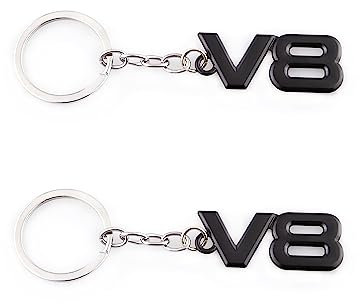 2Pcs V8 Keychain For Car Keyring Decoration Badge V8 Emblem Sticker, Schwarz , One size