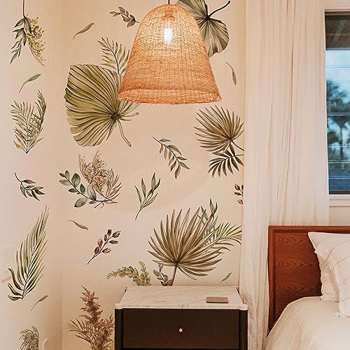 Runtoo Stickers Muraux Feuille de Palmier Autocollant Mural Plante Tropical Décoration Murale Chambre Salon Salle de Bain Cuisine