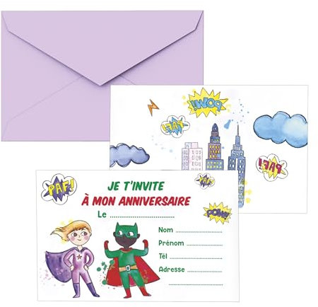 P'tit Clown - Einladungskarte - Superhelden - 8 Stück - Ref 22486