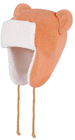LACOFIA Baby Wintermütze Kleinkind Mädchen Earflap Beanie Kinder Warme Fleece Gefüttert Bär Hut Strickmützen Trappermütze mit 2 Öhrchen Orange 1-2 Jahre M