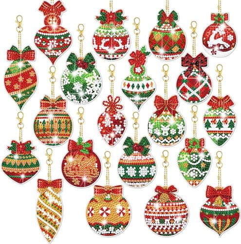 20 Stück Diamond Painting Weihnachten Anhänger, 5D Diamant Painting Weihnachten Diamond Painting Bastelset Weihnachten Kinder, Diamond Painting Kinder Schlüsselanhänger DIY Basteln Weihnachten