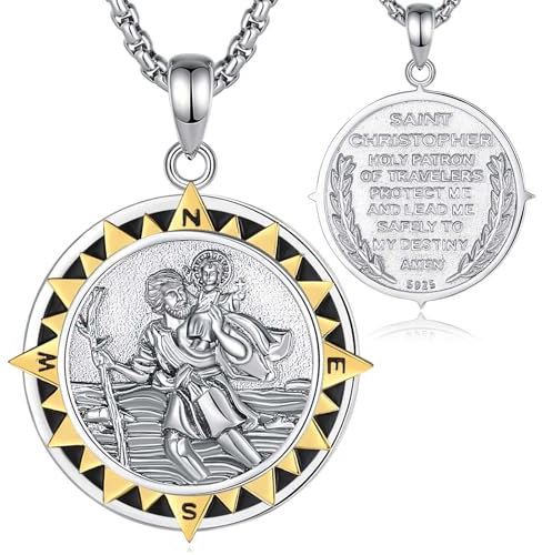 EUDORA Harmony Ball Médaille de Saint Christophe en Argent Sterling pour Femmes et Hommes, Collier Boussole Saint Christophe ST. Christopher Pendentif Protection Jewishelry Cadeau pour maman, 24