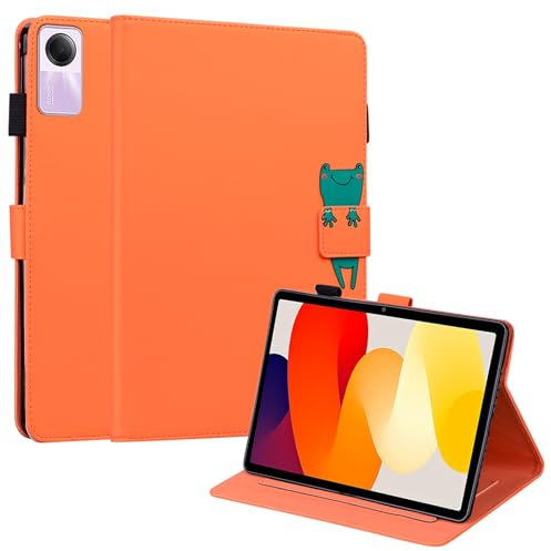 XFDSFDL® Étui pour Xiaomi Redmi Pad SE (11 Pouces) PU Cuir Housse Flip Coque avec Supports et Magnétique Fermeture Portefeuille Grenouille Motif Protection Cas, Orange
