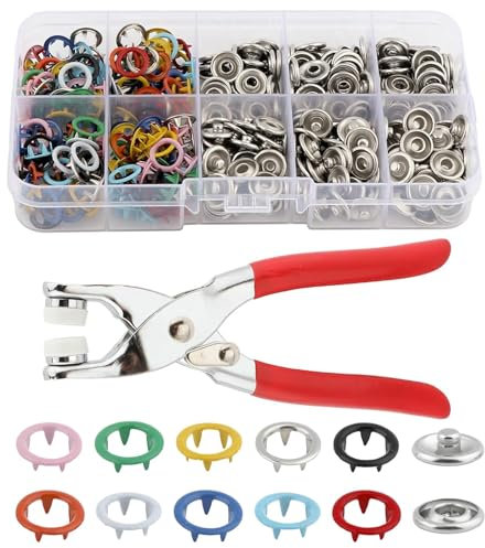Druckknopf set mit zange - Druckknöpfe - Druckknöpfe ohne nähen - Werkzeugset mit fünfpoliger schließe,100 Stücke druckknöpfe Für Bastelarbeiten, Kinderkleidung, Kleidertaschen (mehrfarbig)