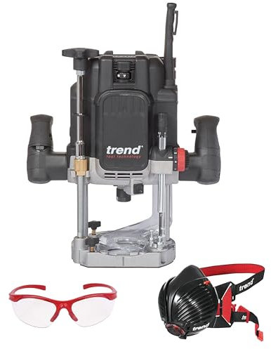 Trend T14 Variabler Geschwindigkeit 2300W Oberfräse und Sicherheitsausrüstung Set, 12mm Tauchfräse 230V EU, Air Stealth Staubmaske & Schutzbrille, T14/SAFE/SET/E