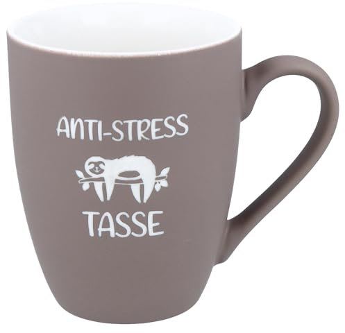 Spruchreif | Soft-Touch Tasse Taupe Anti-Stress Tasse mit Faultier-Motiv – Beidseitig gravierte Tasse mit Spruch | Lustiges Geschenk für Stressgeplagte & Entspannungsfans | 350 ml