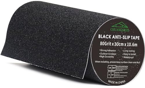CHUANGSEED nero antiscivolo, 30 cm x 10,6 m, strisce antiscivolo con nastro adesivo antiscivolo per scale, gradini, rivestimenti per pavimenti, nastro antiscivolo solido,adesivo