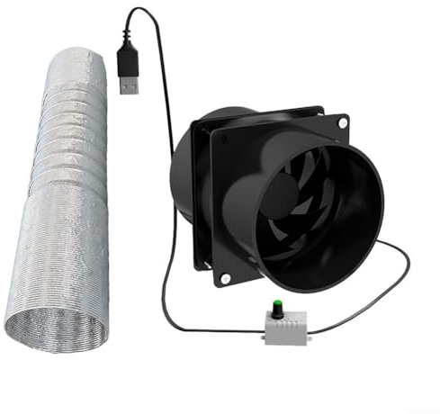 HEIBTENY Pequeño ventilador de tubo extractor, regulador de velocidad, ventilador de baño con sensor de humedad para cocina, hogar, cobertizo, 10,5 x 8 x 6,5 cm (con tubo de 100 cm)