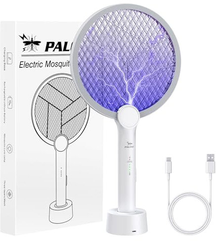 PALONE Racchetta Zanzare Elettrica, Ricaricabile 4000V Racchetta Zanzare Elettrico con USB C, Protezione Maglia a 3 Strati, Antizanzare per Casa Campeggio Interni ed Esterni