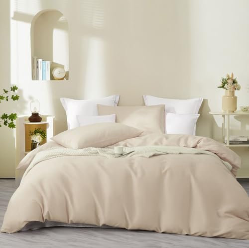 Boqingzhu Bettwäsche 135x200cm Beige Weiß Creme Uni Weich Angenehm Microfaser Bettwäsche Set Bettbezug und Kissenbezug 80x80 cm mit Reißverschluss