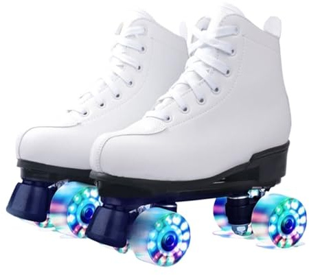 BMOZRM Doppelreihe Rollschuhe Damen Und Männer Schick Rollschuhe Vier Räder Rollerskates Draussen Sport Roll Schuhe for Erwachsene (Color : White+Flash Wheel, Size : 43 EU)