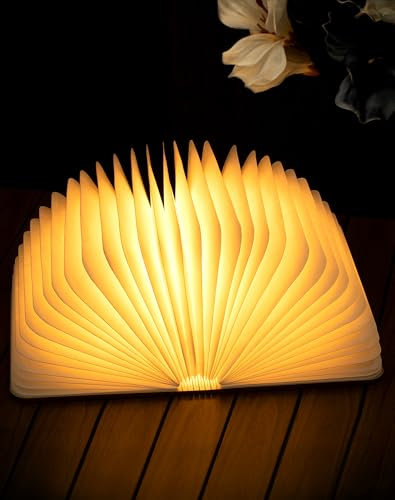 ZBOLE Lámpara Libro de Madera 21cm, Lámpara de Libro Plegable de 3 Colores, Lámpara a Batería, Iluminación Ambiental LED, Iluminación Magnética para Decoraciones de Casa y Biblioteca,(Nogal)