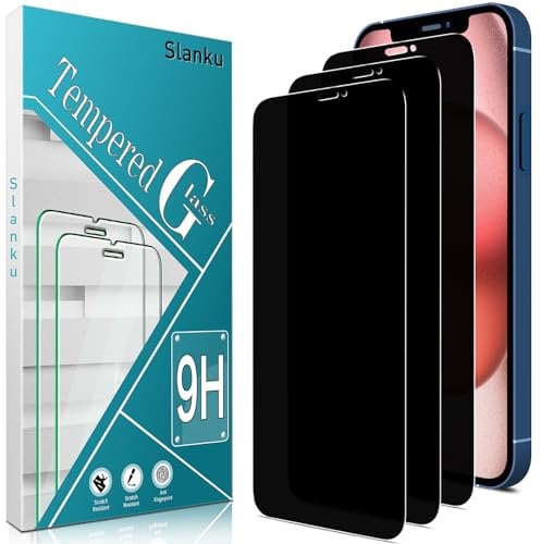 Slanku 3 Pack Privacy Screen Protector For iPhone 12 Pro Max Tempered Glass, Anti-Spy, 9H Hardness, Case Friendly, Bubble Free, Anti Scratch