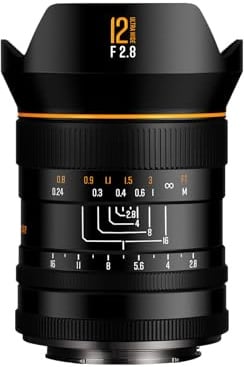 Brightin Star Obiettivo MF da 12 mm F2.8 per Sony E, full frame 122,5° ultra grandangolare con messa a fuoco manuale Prime Mirrorless per A7 III, A7R IV, A7C, A7S III, A1, A7, IV, A6600, ZV-E10, ZV-1