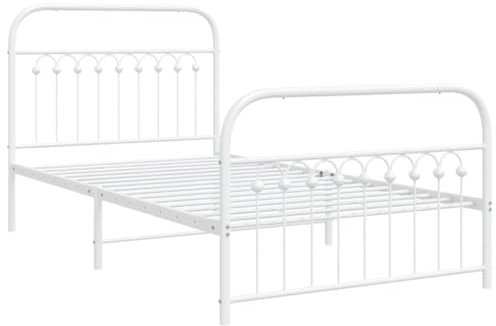 vidaXL Bettgestell, Bett mit Kopfteil Fußteil, Bettrahmen mit Lattenrost, Metallbett Einzelbett für Schlafzimmer, Metall Weiß 100x200cm