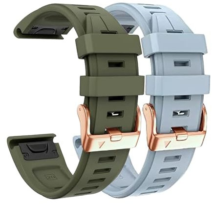 ANNESA 20mm Silicone Sport Loop Watch Band Replacement for Garmin Fenix 7S, 6S, 5S, D2 Delta S Smartwatches (Armygreen+blue)