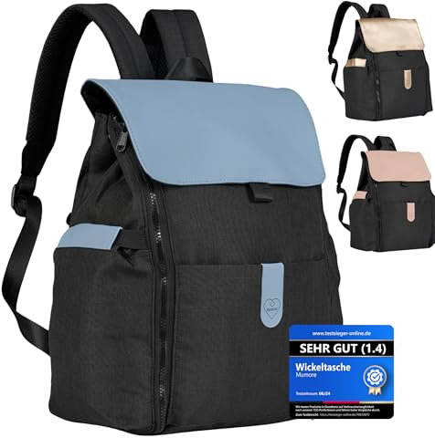 Mumore Wickeltasche Baby Wickelrucksack groß Blau [3 in 1 MULTIFUNKTIONAL] mit integrierter Wickelauflage Wickelunterlage für unterwegs Babyzubehör