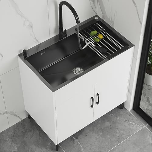 DIHRVTHC Meuble sous Évier, Évier De Cuisine avec Meuble Bas, Meuble Évier avec Évier Et Robinet, Meuble Évier avec Évier, Lavabo Complet Évier Meuble Bas De Cuisine(Wit,50cm)