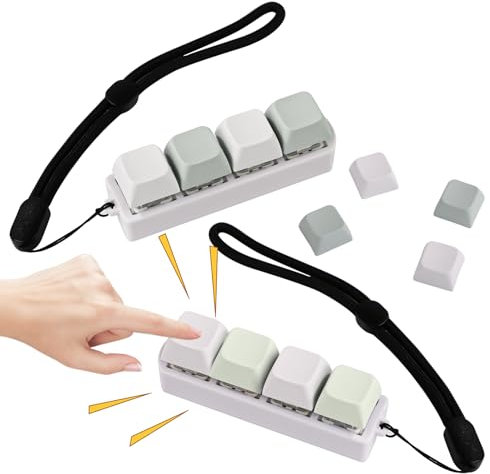 2pcs Keyboard Clickers, Gray White Gray-Green Keyboard Keychain with Hand Straps PBT&ABS Keyboard Fidget Toy Cube Mechanical Key Toy Keyboard Button for Decompression Passing Time