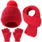 Yaopelky Kid Boy Girl Beanie Hat Schal Touchscreen Handschuhe Set Warme Strickmütze mit Pompon Langer Schal Hals Handwärmer (Einheitsgröße, Rot)