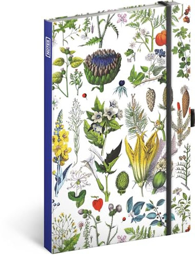 NOTIQUE Notizbuch Gepunktet mit Gummiband 13x21cm ca. A5, Designer Hardcover Notebook Dotted, Notizblock, Notizheft, Journal, Tagebuch für Erwachsene, Damen (Artisanale Kräuter)