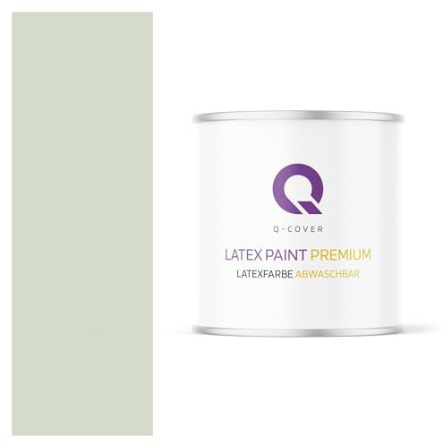 Q-COVER Latexfarbe Abwaschbar 2L (ca.14m2) Hell olivgrün Farbton Innenfarbe Wandfarbe Deckenfarbe Klasse 2 Mattfarbe Für Allergiker Scheuerfest Geruchlos Frei Von Voc