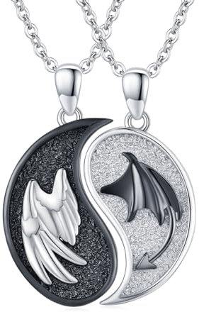 OHAYOO Partnerkette 925 Sterling Silber Yin Yang Kette Schutzengel Kette Silber 925 Pärchen Yin Yang Flügel Anhänger Halskette Schmuck für Damen Herren