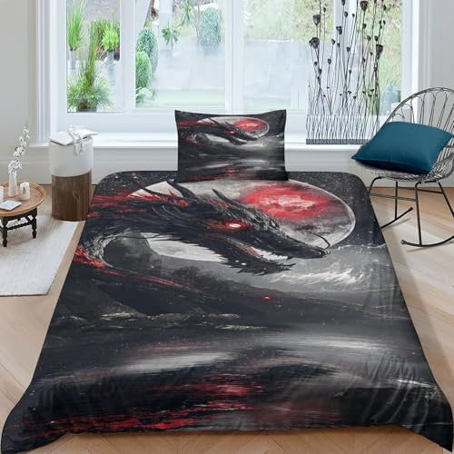 KOABERUVN Dragon Bettbezug Bettwäsche-Sets Kinderbettwäsche Reißverschluss Mit Kissenbezug Betten Set Für Jungen Und Mädchen, Kinder Single（135x200cm）