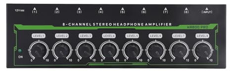 VBESTLIFE Metall-Kopfhörerverstärker, 8-Kanal-Stereo-Audio-Verstärker mit RGB-Licht, Tragbar, für Sound Mixer (EU-Stecker 100–240 V)