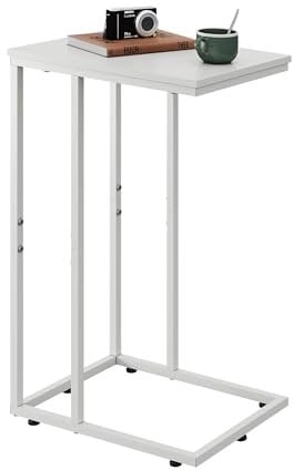 WLIVE Kleiner Beistelltisch, C Form Schmaler Sofatisch,Gestell aus Metall Laptop Kaffeetisch,Couch Side Table 29 x 39 x 63 cm, Weiß