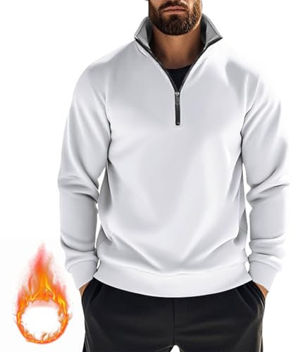 Generico Felpa Uomo Senza Cappuccio in Cotone Inverno Felpa Pile con Mezza Zip Uomo Girocollo Maglione Termico Manica Lunga Casual Pullover Felpa da Lavoro Sportivo Top Tinta Unita Offerte