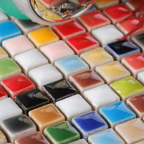 Hominter Colorful Ceramic Mosaic Sheets Kitchen Backsplash Multicolors Small Square Porcelain Wall Tiles Non-Slip Bathroom Shower Floor Tile (5 Square Feet)