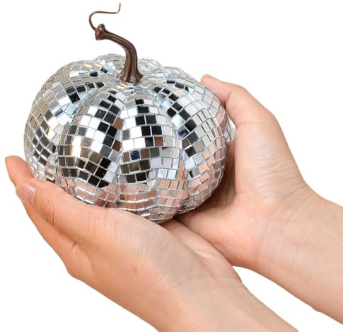 Sefdrert Silver Mirror Disco Ball, Pumpkin Shape Disco Ball, Suitable for DJ Club, Halloween Reflective Pumpkin Ball 12cm