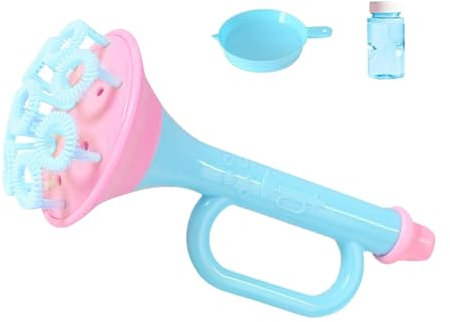 Trompeten-Blasenbläser-Spielzeug, Blasen-Trompetenmacher, Blasenbläser mit Lösungsspielzeug, einfach zu bedienen, langlebig, 15,5 x 6,5 cm, blau/rosa für Jungens, Mädchen, Kinder