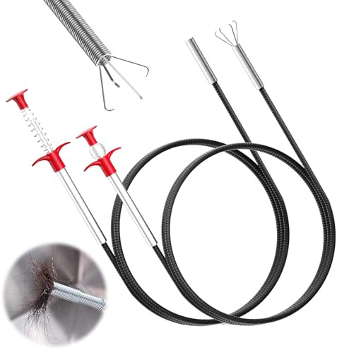 HhBdy Abflussreiniger, starker Abflussreiniger, 4 Zinken, Abflussschlange, WC-Schlange, WC-Abflussreiniger, Werkzeug, für Küche, Waschbecken, Badezimmer, WC, Abflüsse (90 cm, 200 cm), 2 Stück