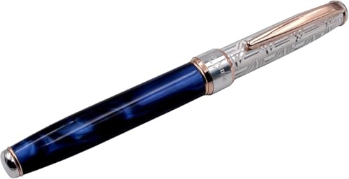 Grifos – Füllfederhalter aus Sterlingsilber und blauem Harz – Personalisierte – Rotgoldplattierte Details – Nachfüllbares Schreibgerät – Handwerkliche Eleganz – Hergestellt in Italien