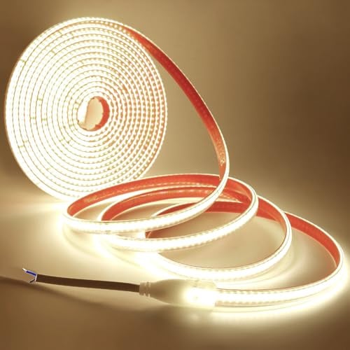 XUNATA COB LED Streifen, Alle 10cm schneiden, 220V 240LEDs/m Superhell Hohe Dichte, Flexibles COB LED Lichtband Strip für Home Innendekoration (Naturweiß, 25M)