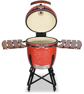 Kamado SE-21 Grill Rot 55cm Grilldurchmesser, Grillrostdurchmesser 46cm, BBQ Keramik Holzkohlegrill Grill mit Holzkohle
