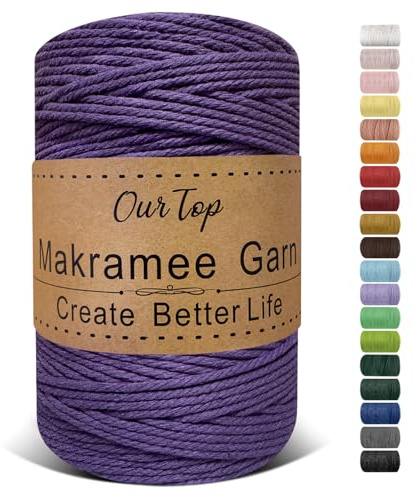 OurTop Premium Makramee Garn Dunkellila, 3mm x 300m Macrame Cord Makramee Schnur Makramee Kordel, Garn für DIY Handwerk, Weben Dekoration, Hängepflanze Pflanze Aufhänger