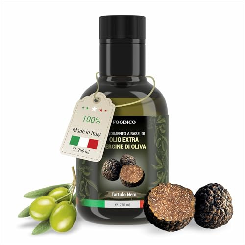 Foodico Schwarzer Trüffel Olivenöl | Italienisches Olivenöl Extra Vergine | kaltgepresst, ohne Zusatzstoffe | 250 ml