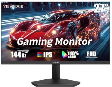 Viewedge Écran de Jeu 27 Pouces FHD 144Hz, écran d'ordinateur IPS 1ms 1080p avec 110% sRGB, Filtre Anti-lumière Bleue, Ports HDMI et VGA, Compatible avec Freesync et montable sur Mur