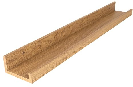 Queence Bilderleiste | Board Galerieschiene | Regalboard | elegant und schlicht | Gewürzregal | Wandregal | Schweberegal | (Farbe: Eiche, 110x9 cm, 1)