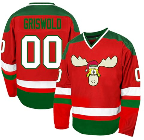 Cuthbert #00 Griswold Movie Eishockey Trikot Herren Weihnachten S-3XL Urlaub Stitched Shirts, Rot G, 3XL