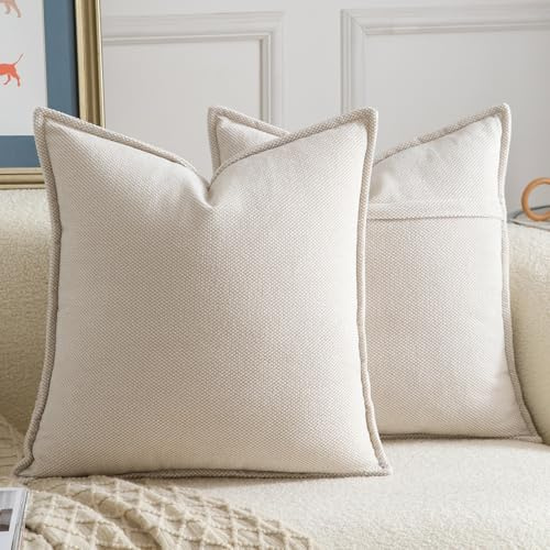 Madizz 2er Set Chenille Dekorativ Beige Kissenbezüge Weiche neutrale Wurfkissen für Sofa Boho Akzent Zierkissenbezüge für Schlafzimmer Wohnzimmer Modernes Zuhause Dekor 40x40 cm