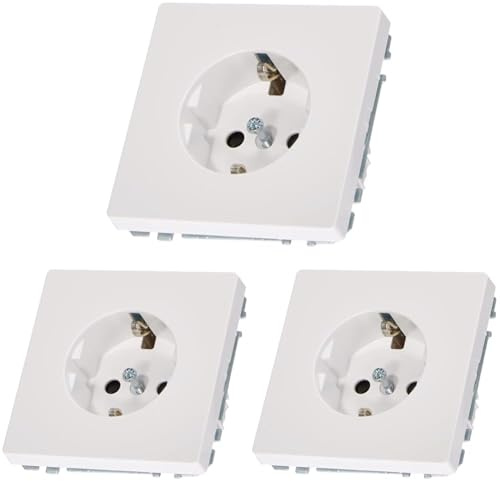Schneider Electric Merten Schuko-Steckdose, 2-polig+E, Berührungsschutz, System Design, Steckklemmen, lotosweiss, Artikelnummer MEG2300-6035, 3 Stück